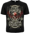 Лице на черна метъл тениска Five Finger Death Punch с череп и надписи 100% Pure