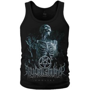 Мъжки потник Thy Art Is Murder Godlike предна щампа със зловещ скелет и пентаграм на черен фон