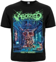 Черна мъжка метъл тениска с щампа Aborted Vault of Horrors в зелено и синьо