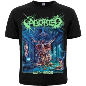 Черна мъжка метъл тениска с щампа Aborted Vault of Horrors в зелено и синьо
