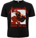 Черна рокерска тениска Alcoholica Drink 'Em All с червена щампа и бутилка