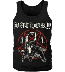 Мъжки черен памучен потник Bathory с пентаграм и козел, преден изглед