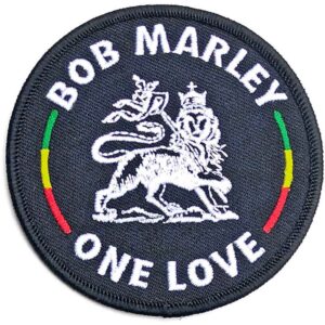 Кръгла нашивка Bob Marley с ямайския лъв и надпис One Love