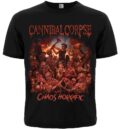 Предна част на черна метъл тениска Cannibal Corpse Chaos Horrific с масивна цветна щампа на зомбита и лого.