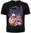 Лице на черна метъл тениска Death Leprosy с розова щампа на обложката