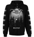 Лице на черен мъжки суичер с цип Darkthrone с щампа Panzerfaust и лога по ръкавите