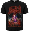 Лице на черна метъл тениска Death Scream Bloody Gore с червено лого и зомбита