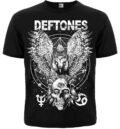 Черна рок тениска Deftones с голям бял бухал, череп и геометрични символи