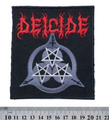 Метъл нашивка Deicide Logo с червена бродерия и сиви пентаграми