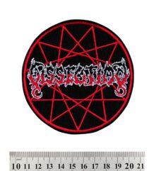 Метъл нашивка Dissection Logo с червена и бяла бродерия върху черен фон