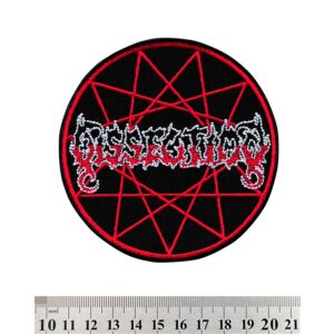 Метъл нашивка Dissection Logo с червена и бяла бродерия върху черен фон