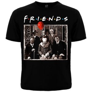 Черна мъжка тениска с щампа Horror Friends и злодеи от филми на ужасите