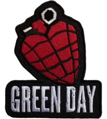 Бродирана пънк нашивка Green Day с червено сърце граната