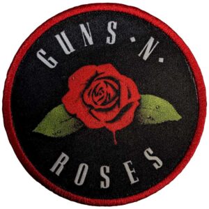 Кръгла рок нашивка на Guns N' Roses с червена роза и надпис
