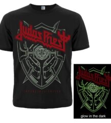 Предна част на метъл тениска Judas Priest Invincible Shield със светеща в тъмното графика