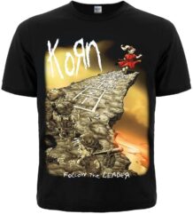 Лице на мъжка тениска с щампа Korn Follow the Leader с момиче на пропаст