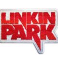 Метъл нашивка Linkin Park Red Logo с червена бродерия върху бял фон