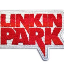 Метъл нашивка Linkin Park Red Logo с червена бродерия върху бял фон
