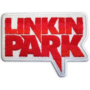 Метъл нашивка Linkin Park Red Logo с червена бродерия върху бял фон