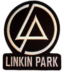 Оригинална бродирана рок нашивка Linkin Park с бяло кръгло лого на черен фон