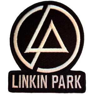 Оригинална бродирана рок нашивка Linkin Park с бяло кръгло лого на черен фон