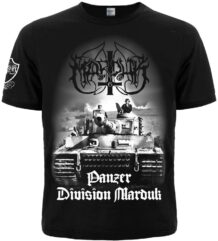 Предна част на черна метъл тениска Marduk Panzer Division с танк и обърнат кръст