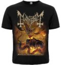 Предна част на черна метъл тениска Mayhem Atavistic Black Disorder с цветен демон и лого