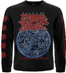 Черна мъжка тениска с дълъг ръкав Morbid Angel с щампа Altars of Madness отпред и на ръкавите