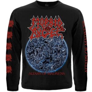 Черна мъжка тениска с дълъг ръкав Morbid Angel с щампа Altars of Madness отпред и на ръкавите