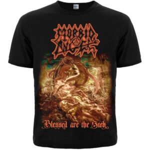 Лице на черна метъл тениска Morbid Angel с обложката на албума Blessed Are the Sick