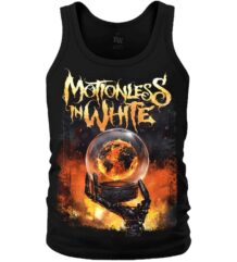 Мъжки потник за фитнес Motionless In White с пламтящо земно кълбо в механична ръка
