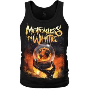 Мъжки потник за фитнес Motionless In White с пламтящо земно кълбо в механична ръка