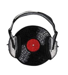 Бродирана DJ нашивка с грамофонна плоча и слушалки