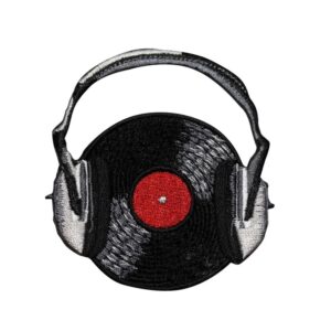 Бродирана DJ нашивка с грамофонна плоча и слушалки