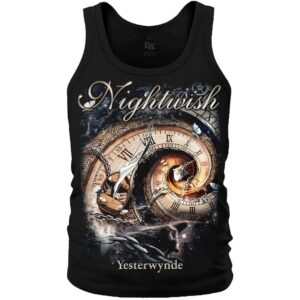 Мъжки потник Nightwish Yesterwynde Clock предна щампа със спираловиден часовник на черен фон