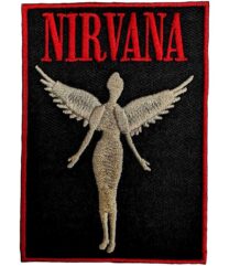Бродирана рок нашивка Nirvana Angelic с червен надпис и златист ангел