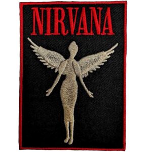 Бродирана рок нашивка Nirvana Angelic с червен надпис и златист ангел