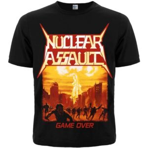 Черна метъл тениска Nuclear Assault Game Over с цветна ситопечатна щампа отпред