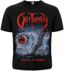 Предна част на метъл тениска Obituary Cause of Death с голямо червено лого
