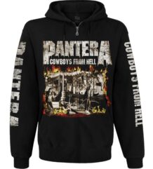 Черен метъл суичер с цип Pantera Cowboys from Hell с пламъци и надписи по ръкавите