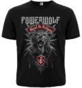 Черна мъжка метъл тениска с щампа на Powerwolf с вълк и надпис Metal Is Religion