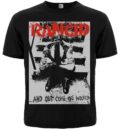 Лице на черна тениска Rancid And Out Come The Wolves с червена щампа