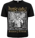 Предна част на черна метъл тениска Rotting Christ Satanas Tedeum с графичен принт