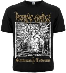 Предна част на черна метъл тениска Rotting Christ Satanas Tedeum с графичен принт