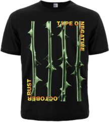 Предна част на черна метъл тениска Type O Negative с бодливи стебла от October Rust
