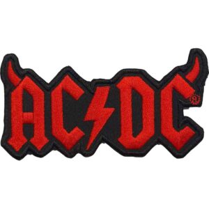 Оригинална бродирана рок нашивка на AC/DC с червено лого и светкавица
