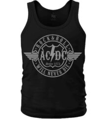 Черен мъжки потник за фитнес AC/DC със сиво лого Rock & Roll Will Never Die