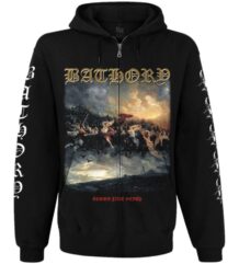 Мъжки черен суичер с цип Bathory Blood Fire Death, предна част с щампа на обложката на албума