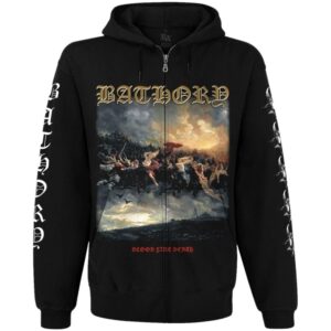 Мъжки черен суичер с цип Bathory Blood Fire Death, предна част с щампа на обложката на албума