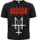 Предна част на черна метъл тениска Deicide с червено лого и бял символ